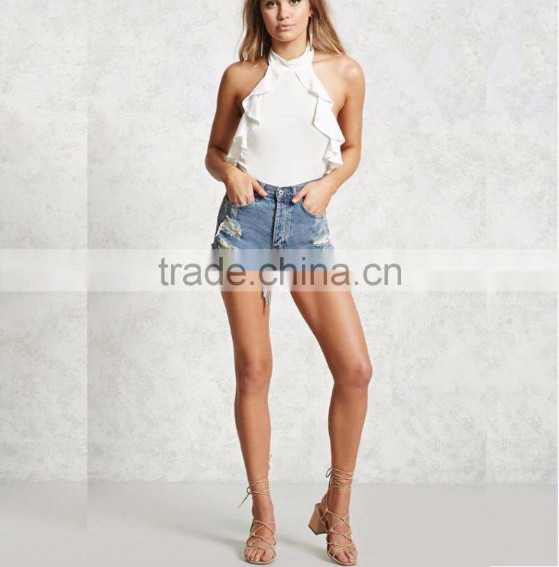 2017 new fashion one piece Ruffle High-Neck Bodysuit