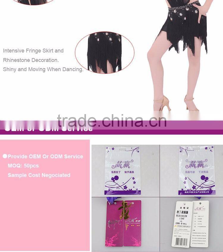 Black Fringe Salsa Competition Dress Hang Neck Girls Latin Dance Wear