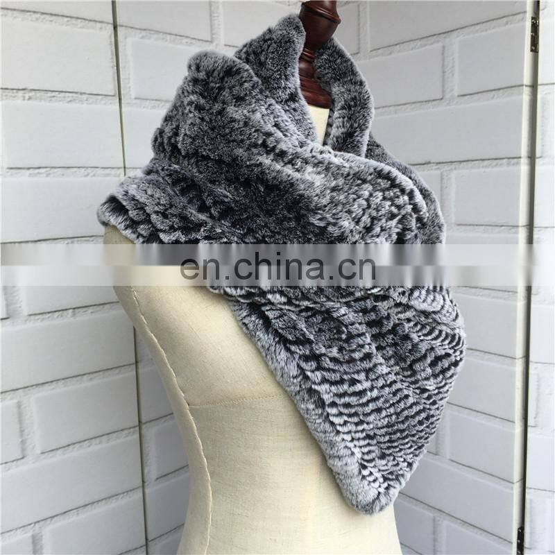 2016 New Year Fashion Products Promotional Genuine Rex Rabbit Fur Lady's Knit Scarf