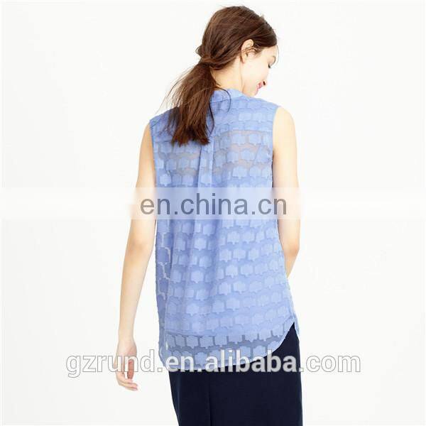 Chiffon swing print shell tops and blouse, hot sale female clothes fashion blouse collar blue