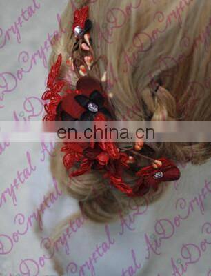 Aidocrystal deep red hairpiece, red flower bridal hair flower headband headwear