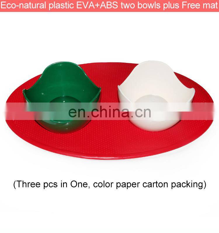 eco-natural plastic EVA+ABS two bowls plus free mat for pet