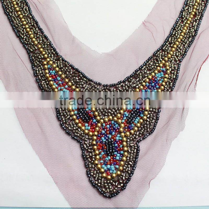 0518L hot sale Fashion Handmade rhinestone collar applique, V shape rhinestone applique collar,beaded rhinestone collar applique