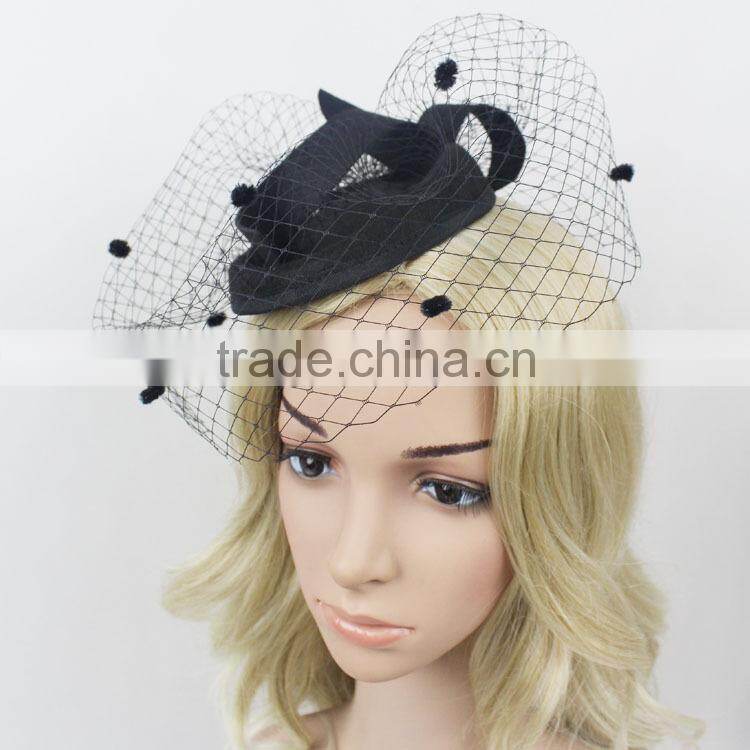 Hot Sale!!!Fashion Ladies Design Veiling And Red Wool Felt Hat