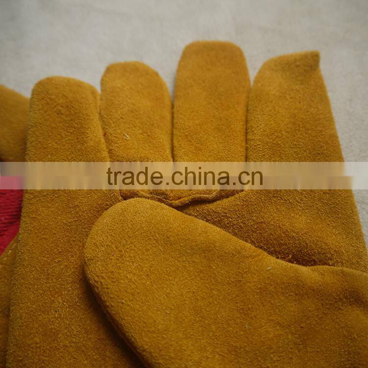 Cow split leather industrial safety winter working gloves with full linning
