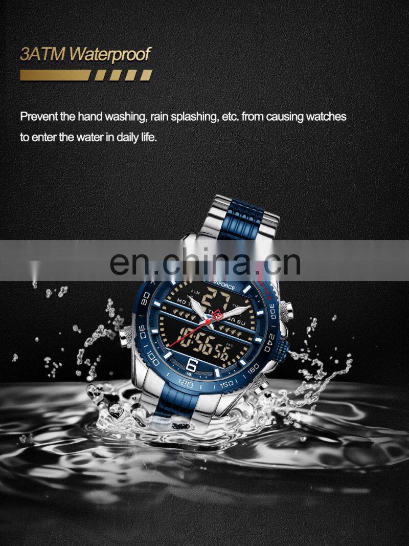 NAVIFORCE 9195 Luxury Brand Digital Sport Watch Men Steel Band Waterproof Chronograph Alarm Clock Luminous Quartz Wristwatch