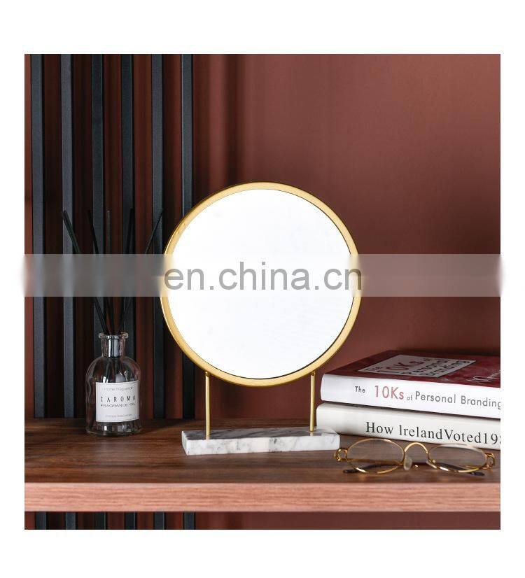 Home Decoration Stone Marble Base Stand Table Makeup Mirror Natural Cosmetic Mirror Desktop Mirror Customized Logo Acceptable