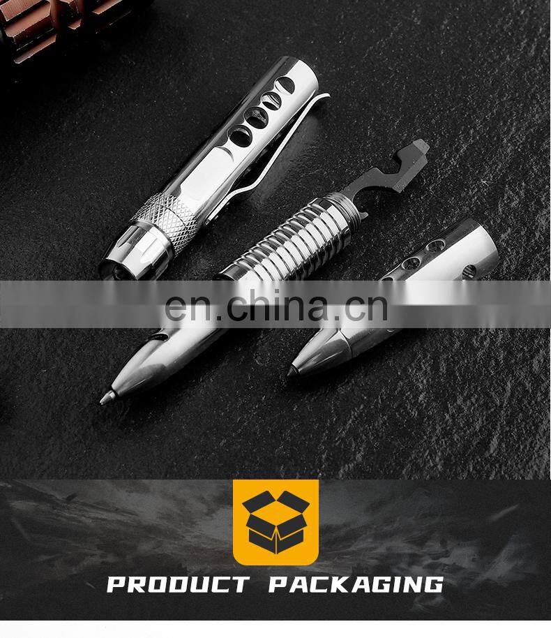 High Quality Stainless Steel with LED Lamp Outdoor Multifunctional Tactical Pen Outdoor self-defense Tool