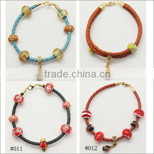 DIY bead teen imitation leather bracelet with egg beads