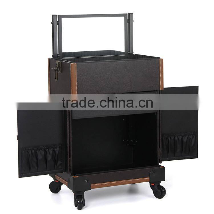 New premium acrylic makeup organizer cosmetic makeup trolley case with mirror