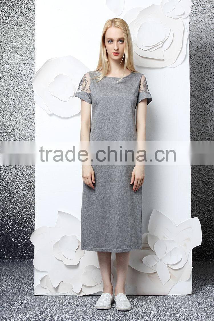 2015 fashion sexy embroidery hollow out solid black summer backless shirt pop line evening dresses