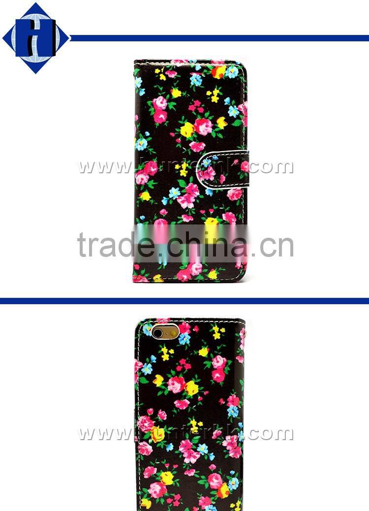 Hot Sale Black Flower Wallet Case For iPhone 6S