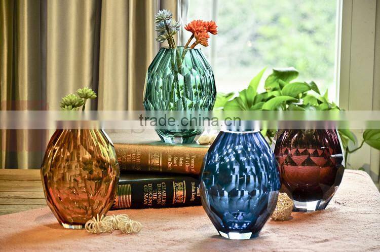 Casamotion Shiny Modern Small Diamond Blue Color Handmade Glass Vase