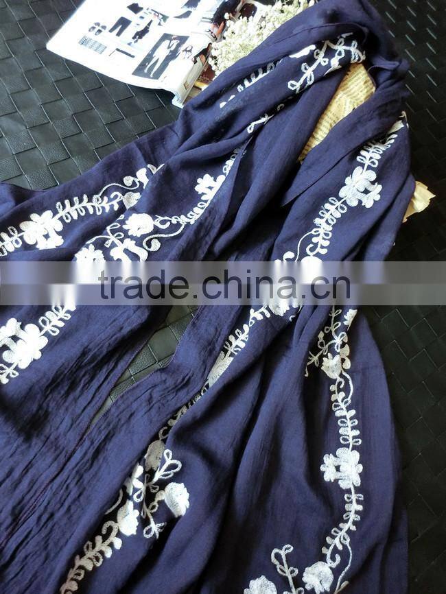 Newest Flower Embroidery Design Cotton Woman Fashion Vintage Scarf