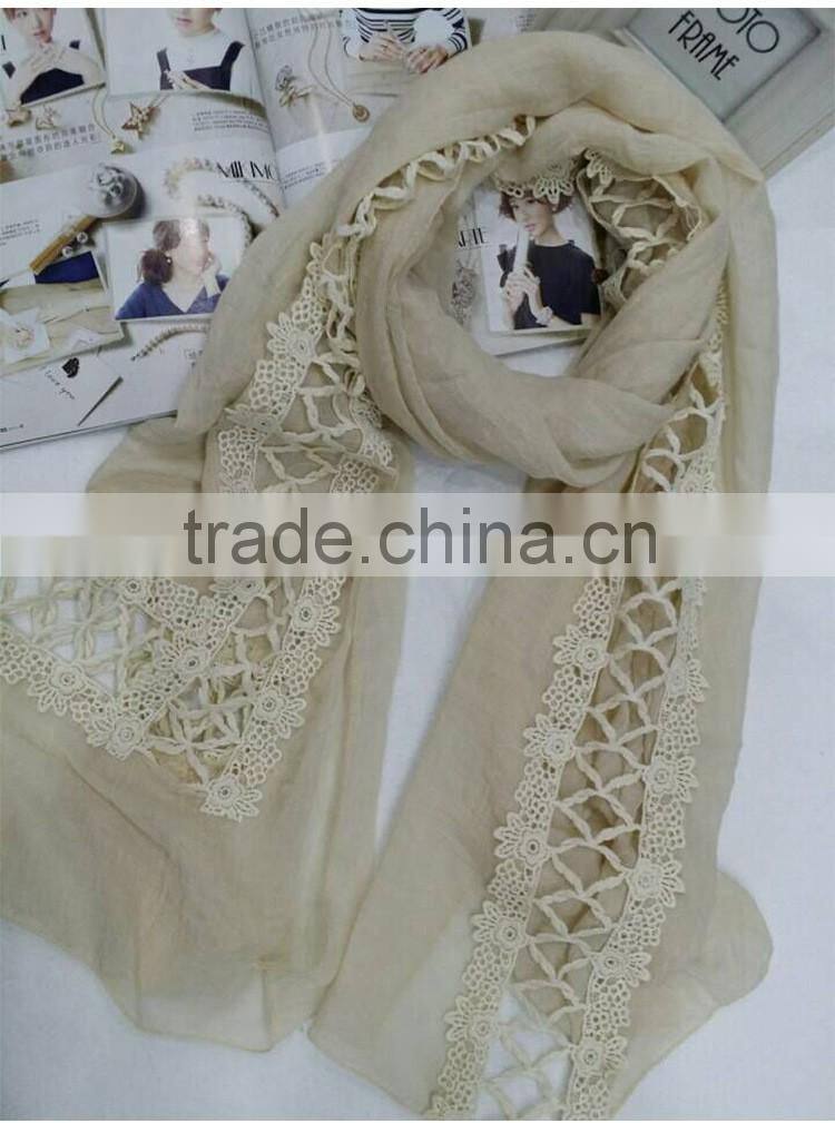 2016 Newest Fashion Casual Hollow Out Embroidery Lace Scarf Women Hijab