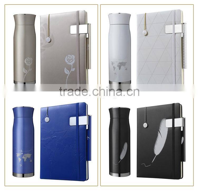 Lucury vacuum bottle pen ballpoint notebook leather locker bookmark with paper bag