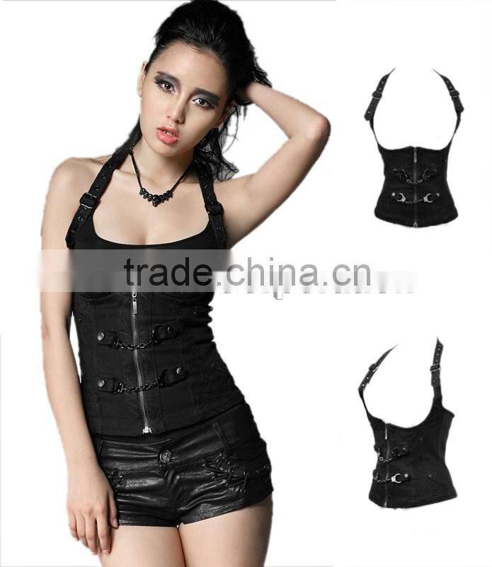 GOTHIC BLACK COTTON CORSET TOP WITH FRONTSIDE ZIP