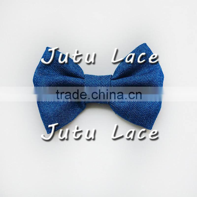 Independence Pretty decorative bows , cheap handmade high quality customize denim bowknots wholesale hair clips headband bow-tie