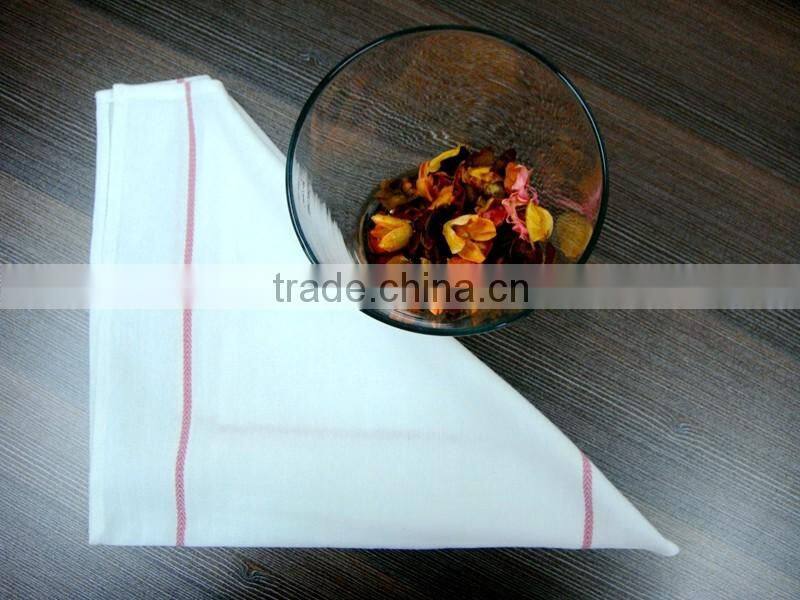 100% cotton white herringone tea towel with washing treatment