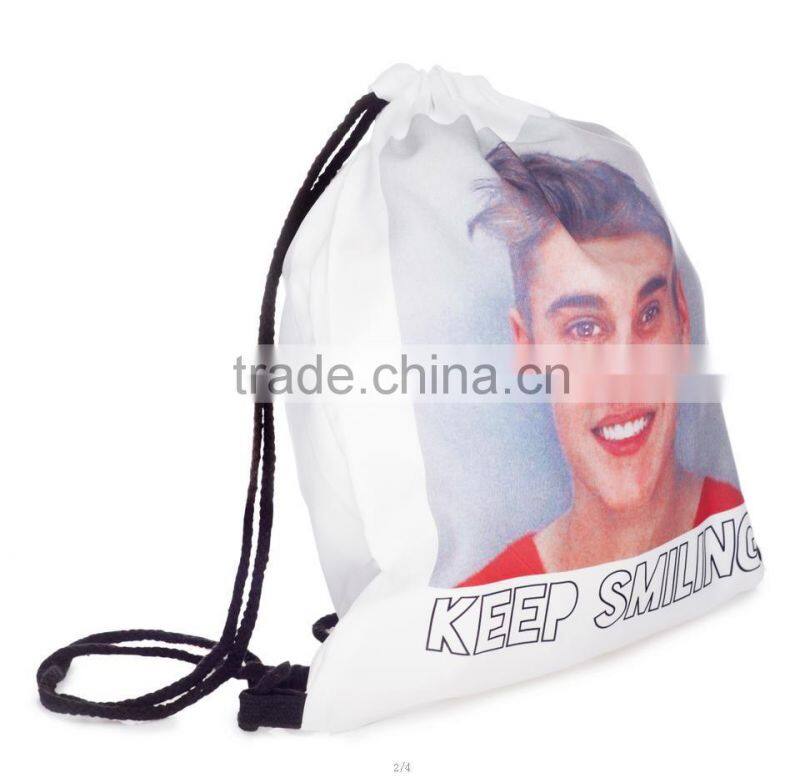 China Supplier Hot Sale Digital Print Smiling Cheap Custom Drawstring Bag
