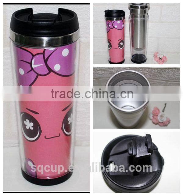 2014 New design inner stainless steel outer plastic thermal mug