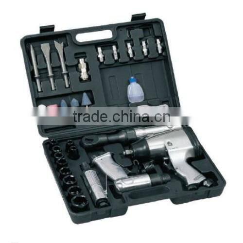 34pcs Air Tool Kit: 1pc Air Impact Wrench+ 1pc Air Ratchet Wrench+ 1pc Air Hammer+ 1pc Air Die Grinder