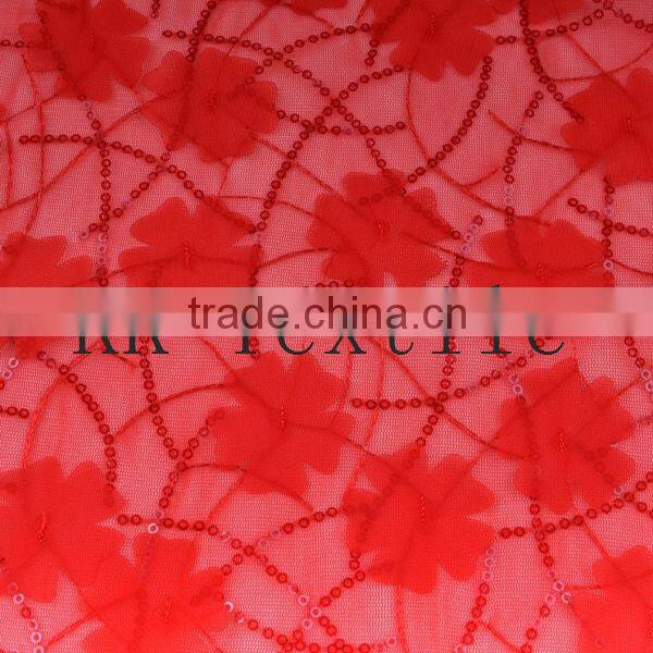 Latest Korean fashion fabric embroidery silk fabric textile shiny beaded lace fabric partysu