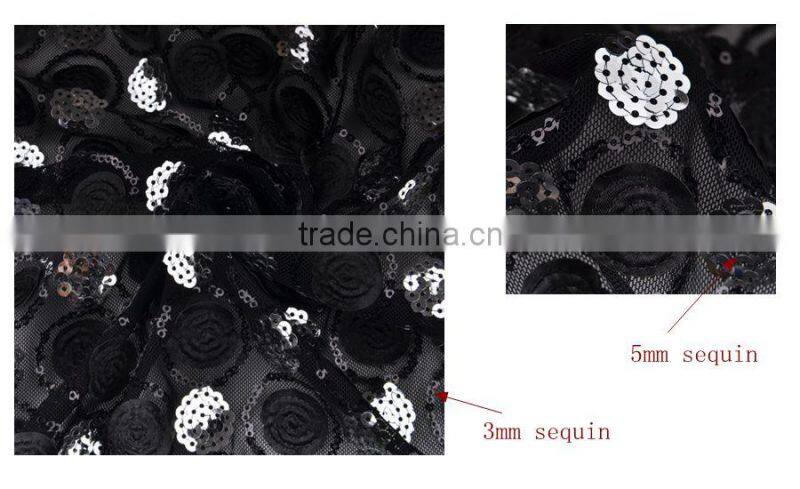 100%polyester with sequin mesh lace applique fabric for party dress