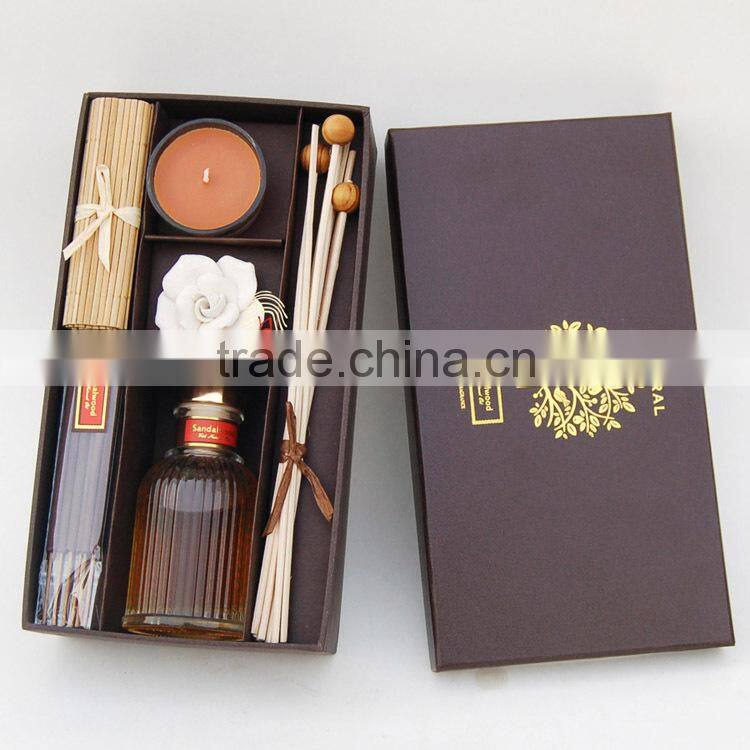 Home decoration glass bottle with essential oil reed diffuser with incense stick