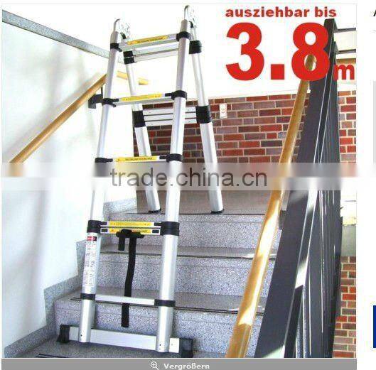Multi-purpose telescopic folding aluminium ladder with 6+6steps 3.8m