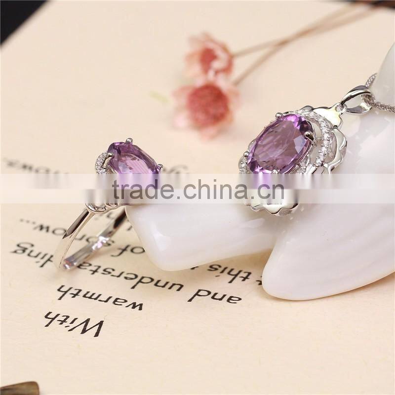 hot sale jewellery set 18K gold plated 925 sterling silver precious natural amethyst gemstone pendant ring jewelry set