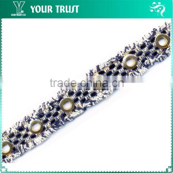 7MM Gunmetal Metal Grommet Cross Black Leather Tide Up Trimming