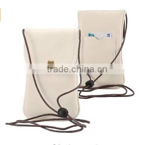 Leather cellphone Neck Pouch Bag with card houlder Adjustable sling leather holder for iphone 6s