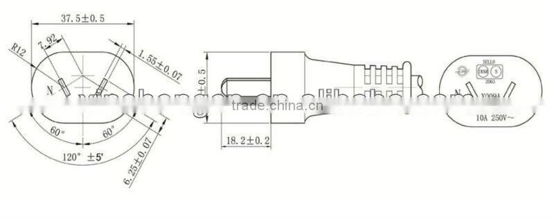 Argentina IRAM approval two round pin molded power cord