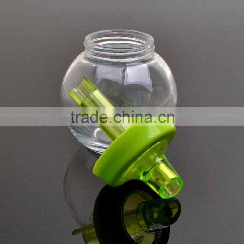 ball shaped clear glass body with color lid oil vinegar bottle