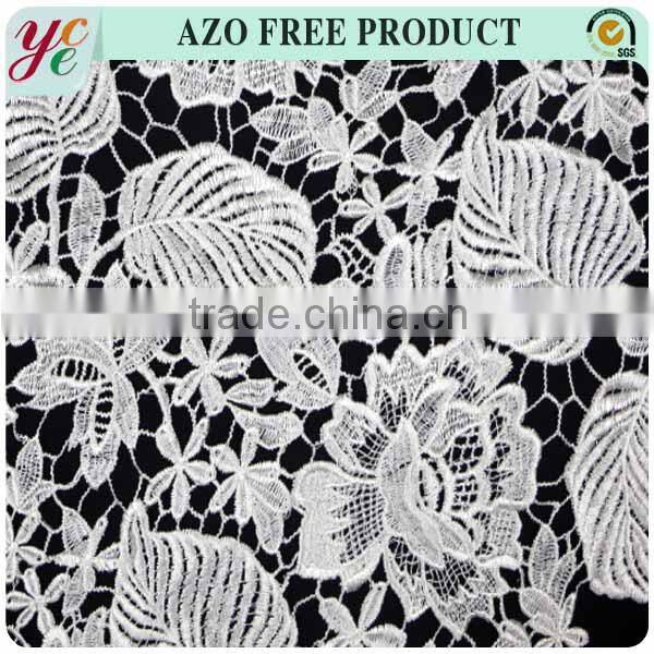 leaf design Chemical 100 polyester embroidery lace fabric for bridal