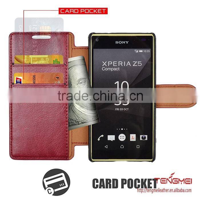 Genuine leather flip case for sony xperia z5 compact