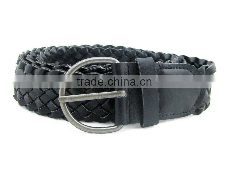 Unisex Black Casual Jean Braided Artificial PU Leather Belt