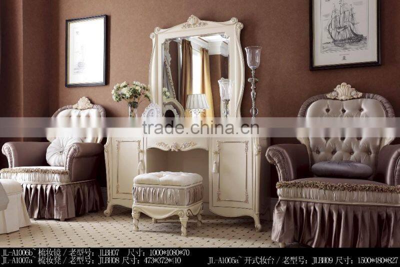 royal European French furniture antique white bedroom sets Bed Bedside table Wardrobe Dressing table Bench Commode Chair