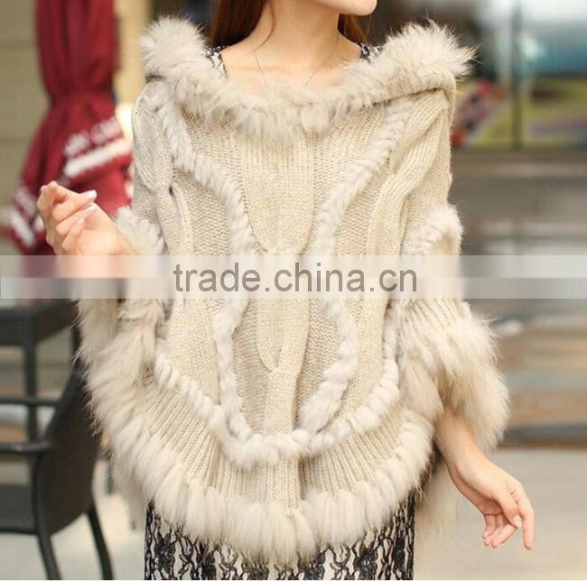 wholesale women cape, rabbit fur poncho, women winter clothes