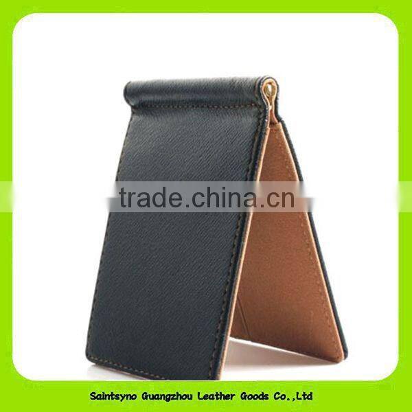 Bi-fold compact design classic money clip wallet leather 015
