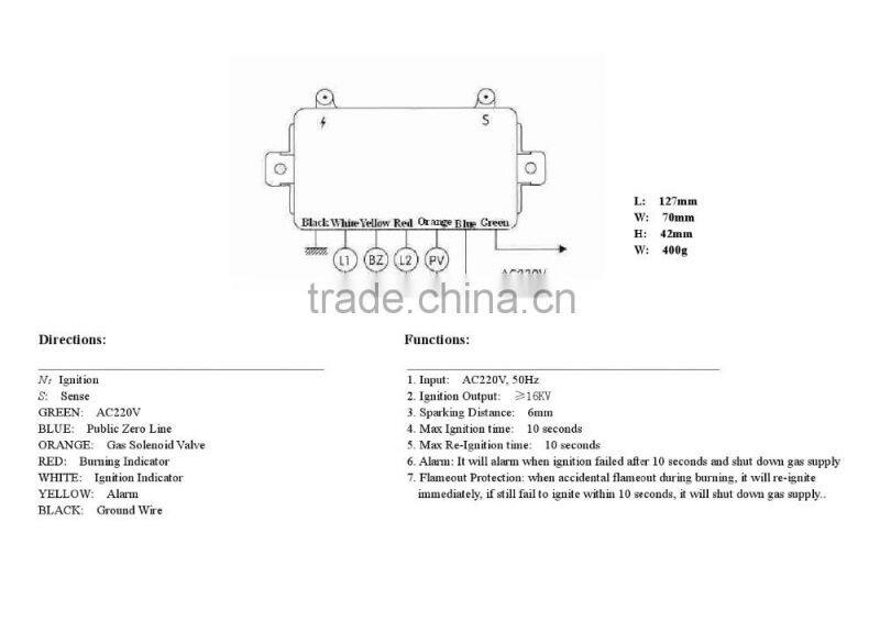Electronic pulse spark ignitor for gas heater/bbq/oven/grill/stove, auto gas ignitor control unit 220VAC/110VAC