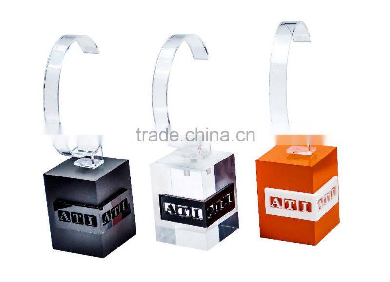 Hongkong Supplier bracelet shape hand made watch 3D logo stand acrylic watch display