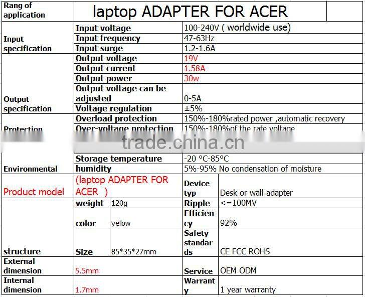 New FOR Acer laptop charger 19V 1.58A mini notebook laptop AC adapter laptop power adapter 30W 5.5*1.7mm