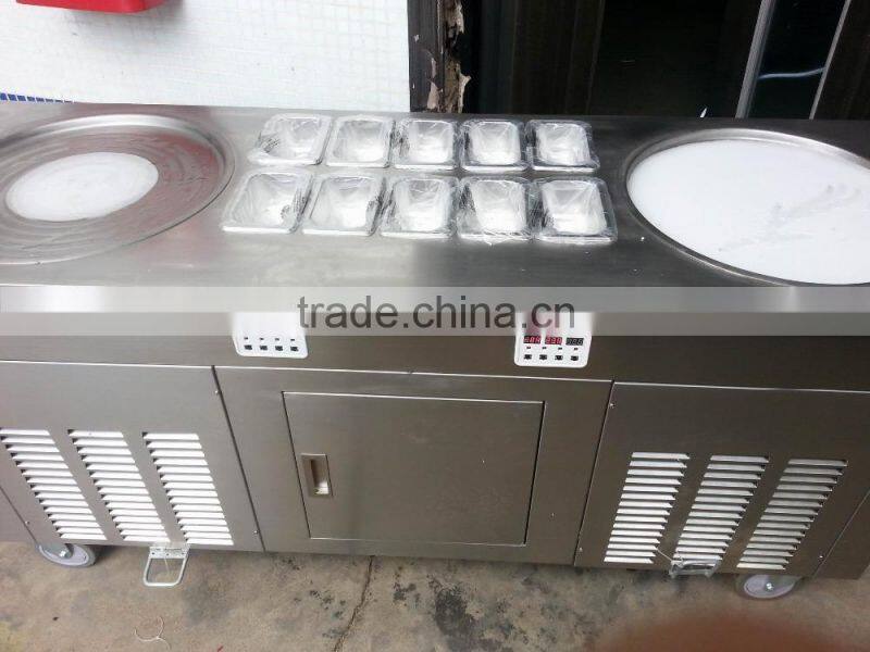 Fried frozen yogurt ice cream machine /Double flat round pans fry roll ice cream machine