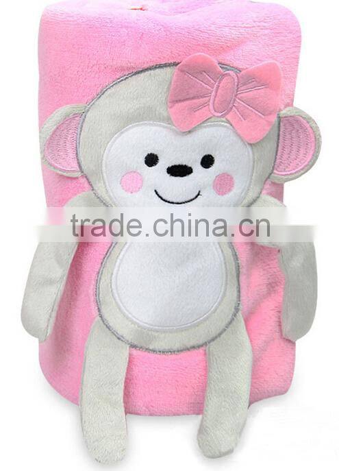 Pink Girl Monkey Design Baby Comforter Blanket