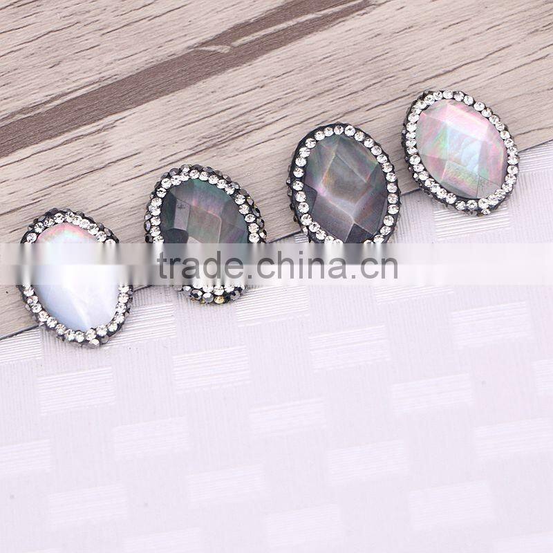 Natural Rainbow Shell Connector Spacer Beads Crystal Paved Oval Shape Gem Jewelry Shell Beads