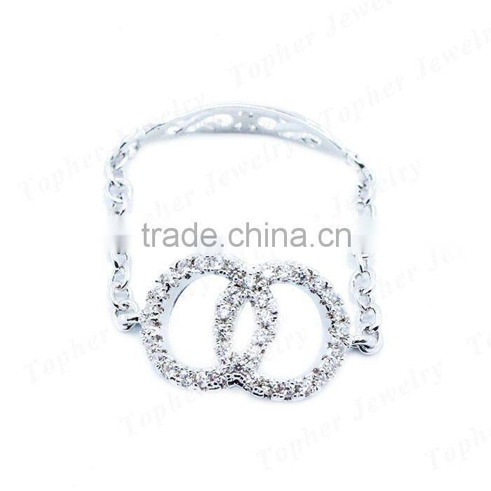 Rhodium plating gemstone chain ring in 925 silver