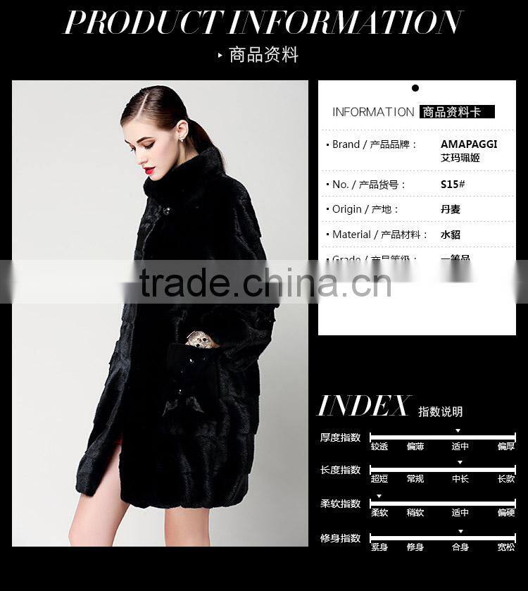 hot sale back mink fur long coat for women winter
