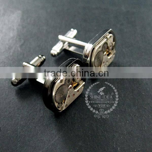 15x21mm vintage style steam punk watch movement core rhodium,metal gun black fashion cuff links 6600068